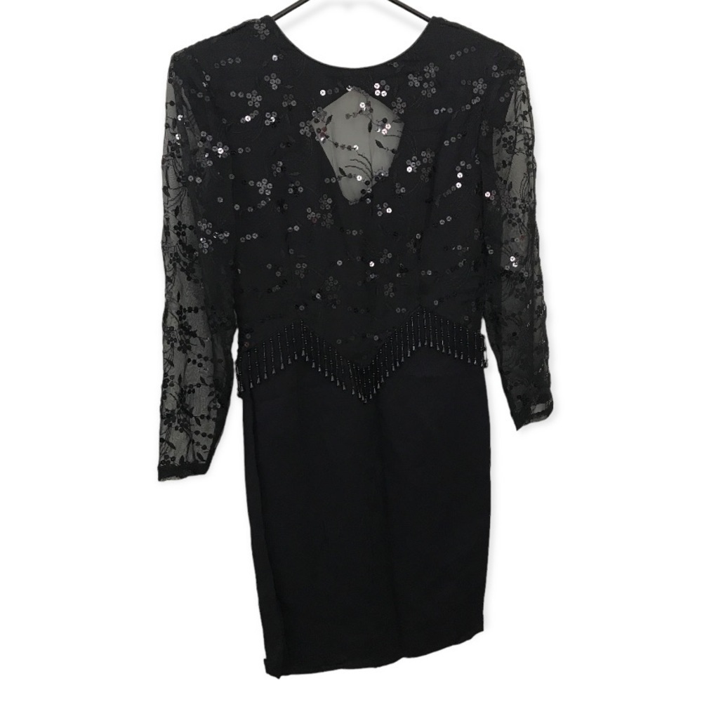 *vintage * Dave and Johnny black sequin long sleeve mini dress
